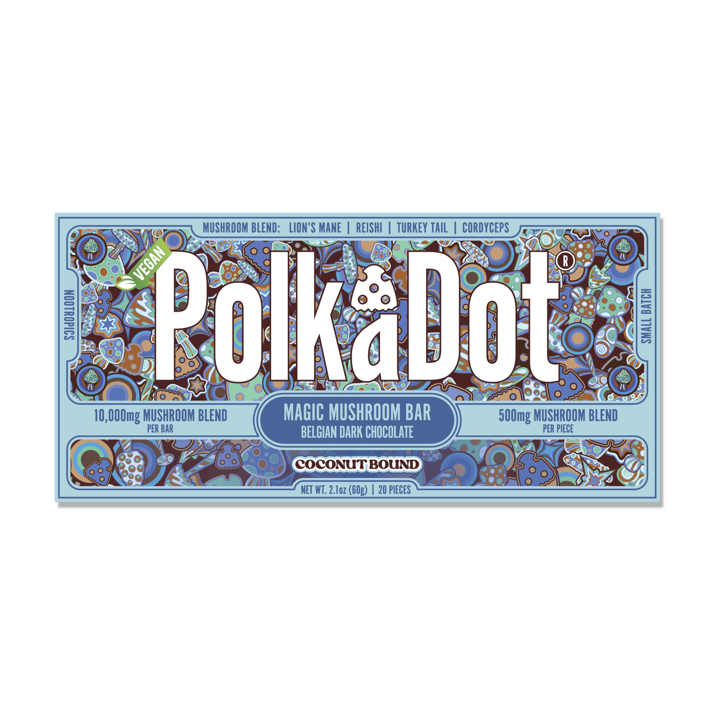 PolkaDot Amanita Mushroom Supplement-Belgian Dark Chocolate-Coconunt Bound (20pc/10g bar) (Copy)