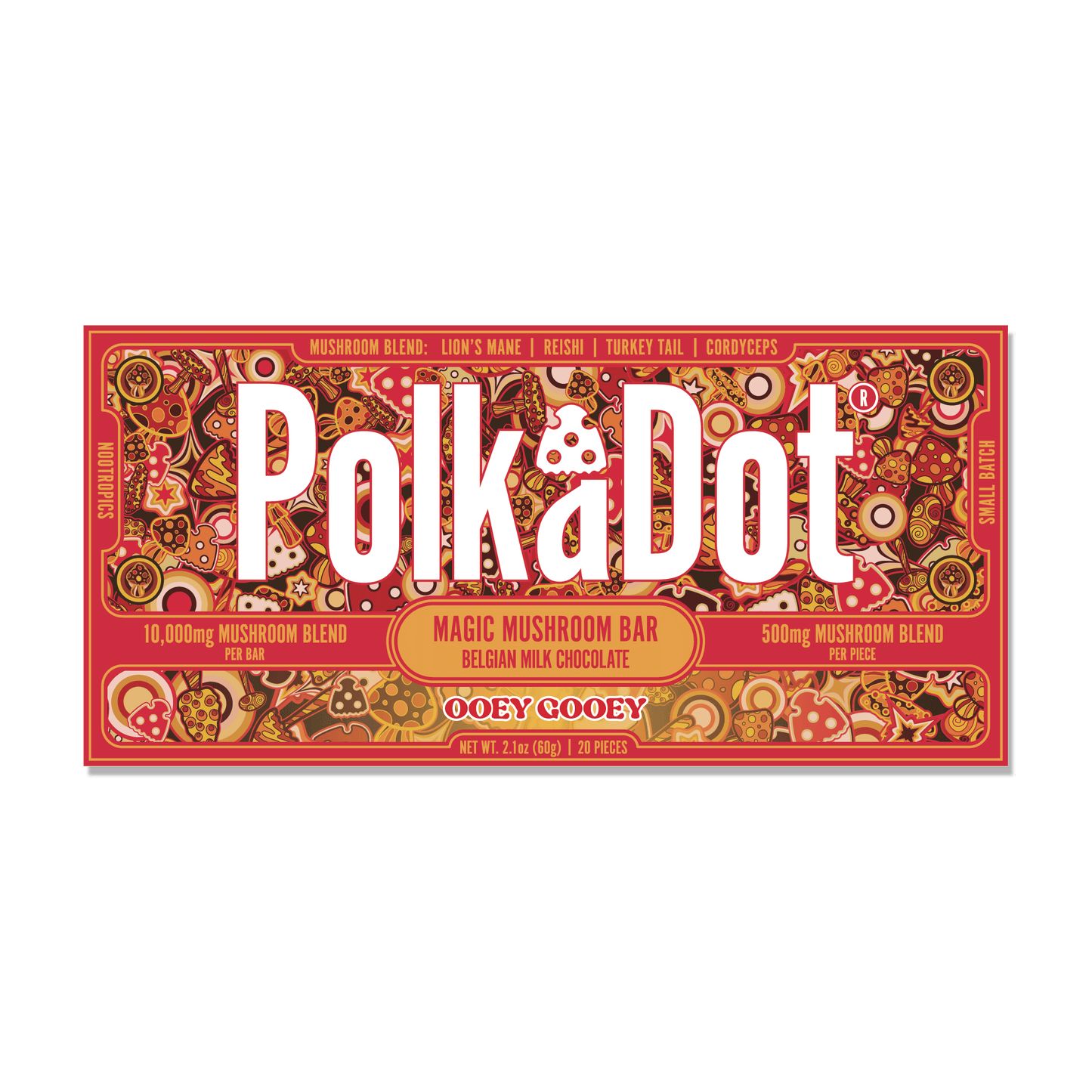 PolkaDot Magic Mushroom Bar Belgian Milk Chocolate Ooey Gooey
