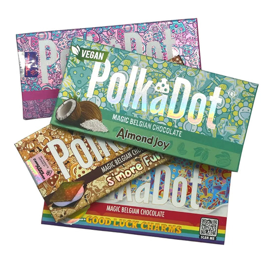 PolkaDot Mushroom Magic Blend-Belgian White Chocolate-Pink Cheesecake (20pc/10g bar)